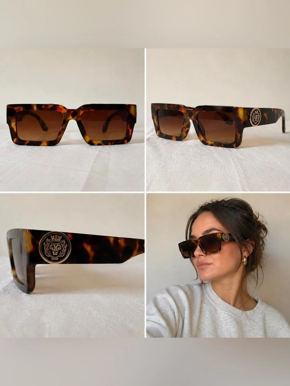 Tortoise Square Fashion Sunglasses Brown Gradient UV400